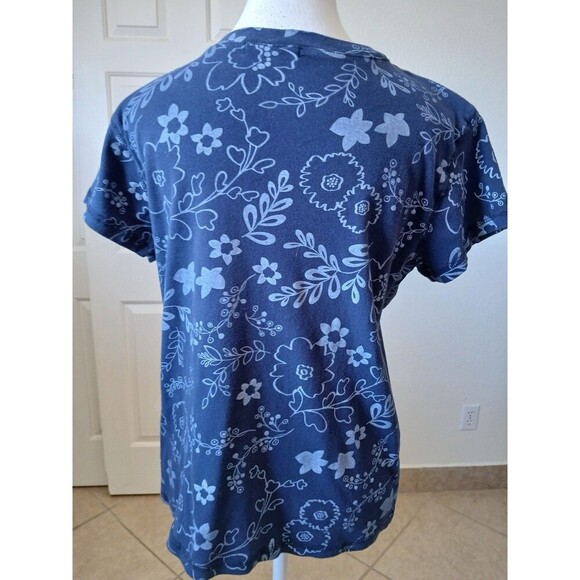 Fresh Produce Women’s Top Blouse  Small Blue Floral Print Short Sleeve - Picture 3 of 13